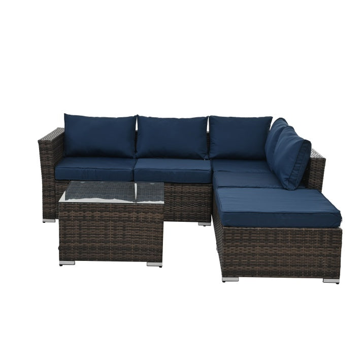 4-Piece Outdoor Patio Furniture Set, Seasonal PE Wicker with Tempered Glass Coffee Table