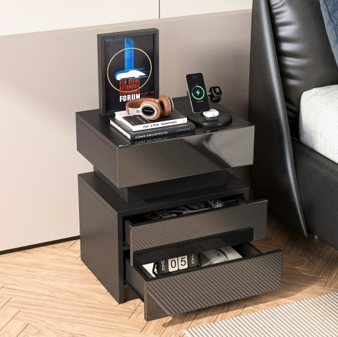 Nightstand Modern With Led Lights Drawers For Bedroom