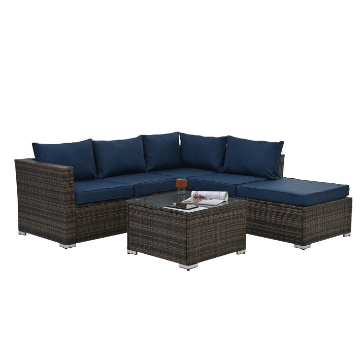4-Piece Outdoor Patio Furniture Set, Seasonal PE Wicker with Tempered Glass Coffee Table