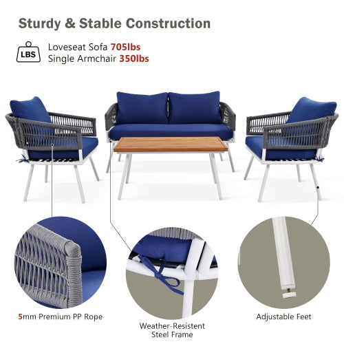 4-Piece Bohemian Rope Outdoor Terrace Furniture Set