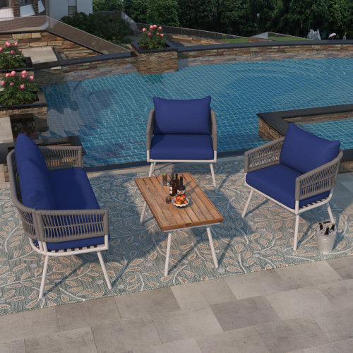 4-Piece Bohemian Rope Outdoor Terrace Furniture Set
