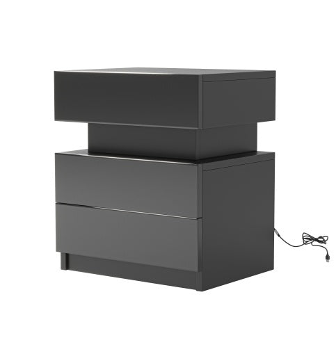Nightstand Modern With Led Lights Drawers For Bedroom