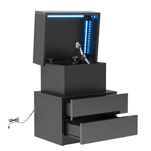 Nightstand Modern With Led Lights Drawers For Bedroom