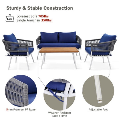 4-Piece Bohemian Rope Outdoor Terrace Furniture Set