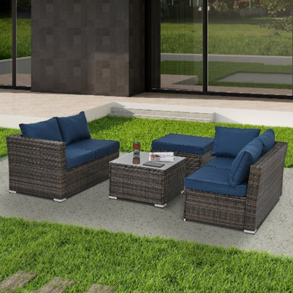 4-Piece Outdoor Patio Furniture Set, Seasonal PE Wicker with Tempered Glass Coffee Table