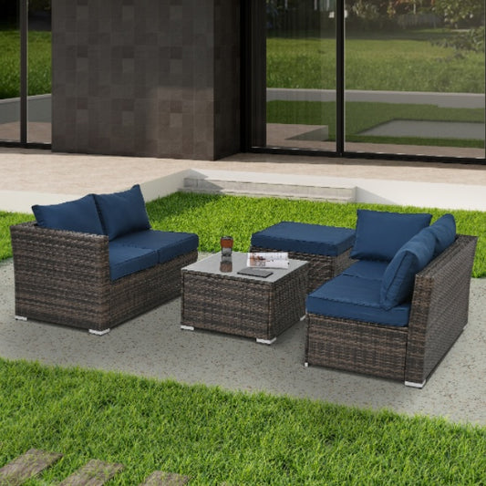 4-Piece Outdoor Patio Furniture Set, Seasonal PE Wicker with Tempered Glass Coffee Table